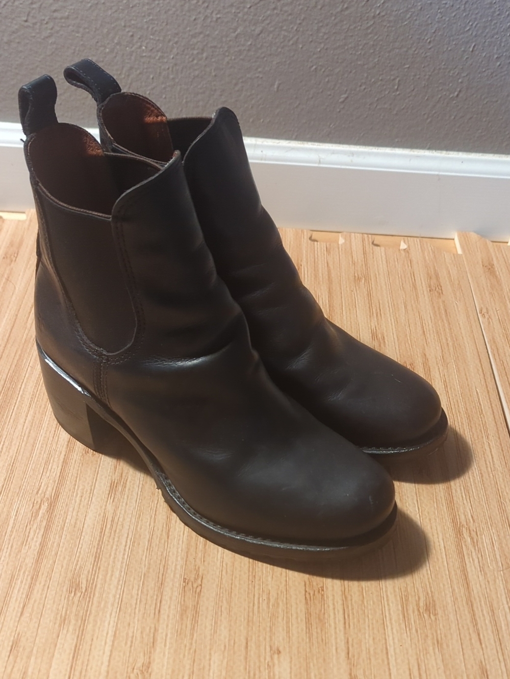 Frye Black Leather Chelsea Boot with Block Heel